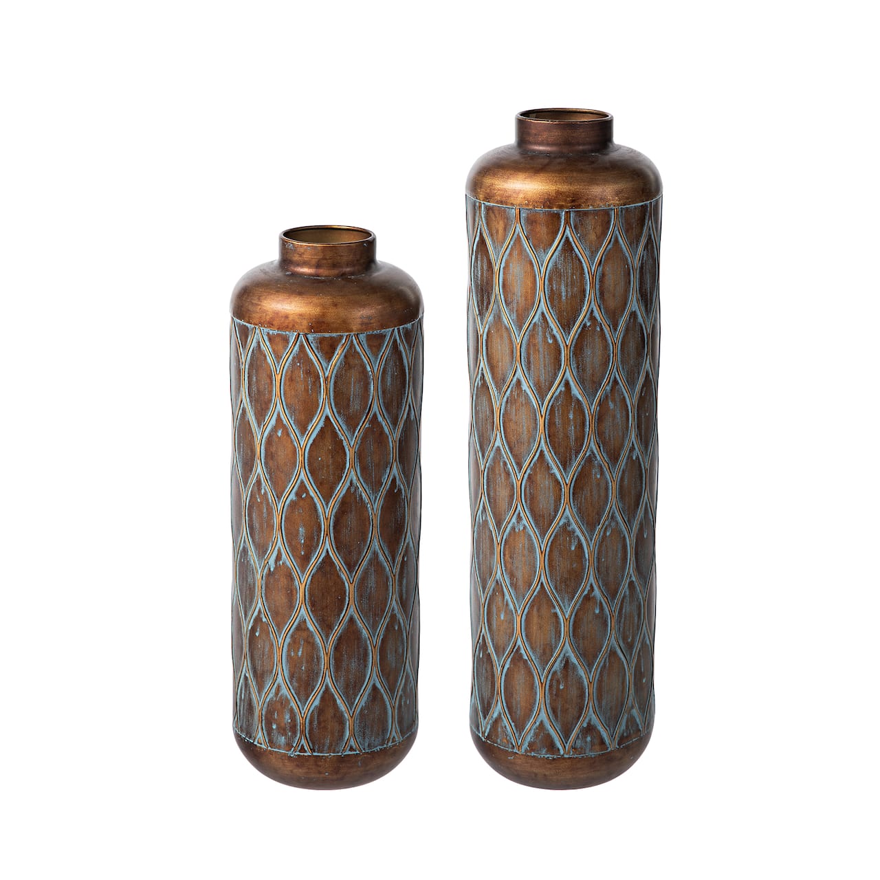 Glitzhome® Antique Gold with Verdigris Finish Cylinder Metal Floor Vases Set